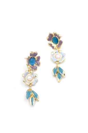 Metal Çiçek Küpe - Turkuaz