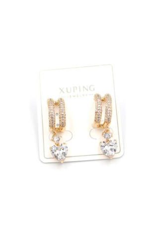 Kalp Taşlı Küpe - Altın Kalp Taşlı Küpe - Altın