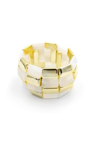 Lastikli Taşlı Bilezik - Krem