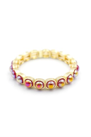 Lastikli Taşlı Bileklik - Fuşya