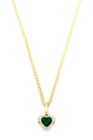 Taşlı Kalp Kolye - Yeşil