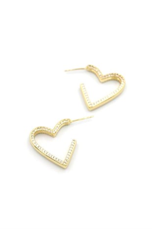 Taşlı Kalp Küpe - 14K Altın