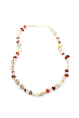 Kırıktaşlı Deniz Kabuğu Kolye - Kırmızı Kırıktaşlı Deniz Kabuğu Kolye - Kırmızı