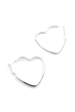 Taşlı Kalp Halka Küpe - Gümüş Taşlı Kalp Halka Küpe - Gümüş