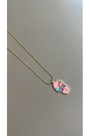 Mineli Yüz Desenli Kolye - ÇOK RENKLİ