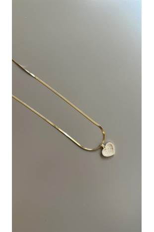 Taşlı Kalp Kolye - Altın