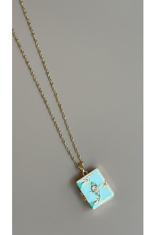 Etnik Desen Kapaklı Kolye - Mavi