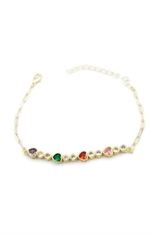 Taşlı Kalp Bileklik - Altın Taşlı Kalp Bileklik - Altın