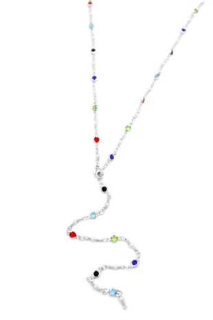 Renkli Taşlı Y Kolye - Gümüş Renkli Taşlı Y Kolye - Gümüş