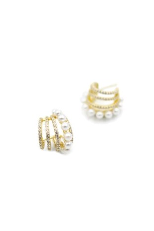 İncili Taşlı Küpe - Altın İncili Taşlı Küpe - Altın