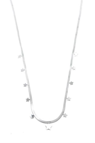 Yıldız Ezme Zincir Kolye - 45cm - Gümüş Yıldız Ezme Zincir Kolye - 45cm - Gümüş