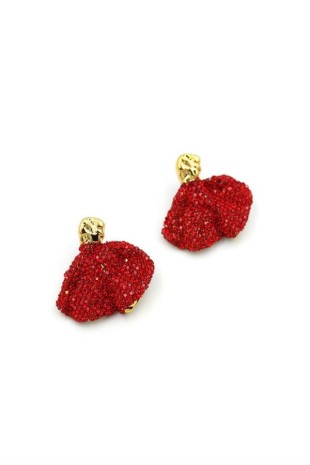 Dalgalı Taşlı Küpe - Kırmızı