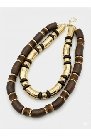 2'li Ahşap Kolye - Kahverengi