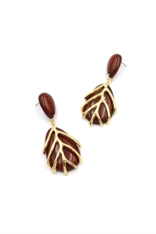 Yaprak Küpe - Kahverengi Yaprak Küpe - Kahverengi