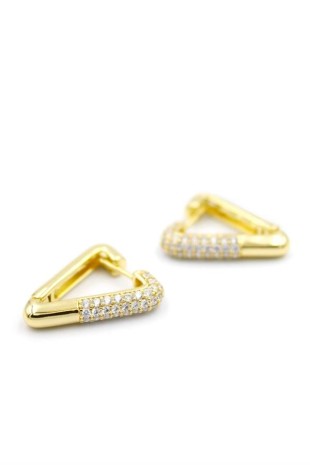 Taşlı Üçgen Küpe - 14K Altın