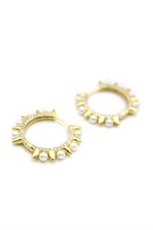 İncili Taşlı Küpe - 14K Altın İncili Taşlı Küpe - 14K Altın