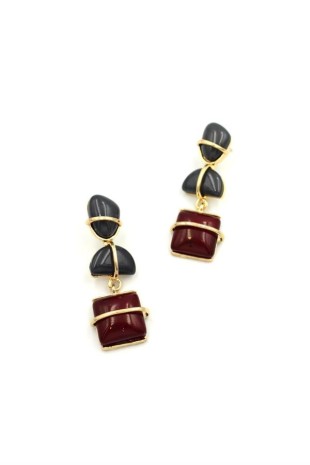 Taşlı Küpe - Bordo