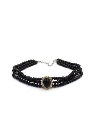 İncili Tasma Kolye - Siyah