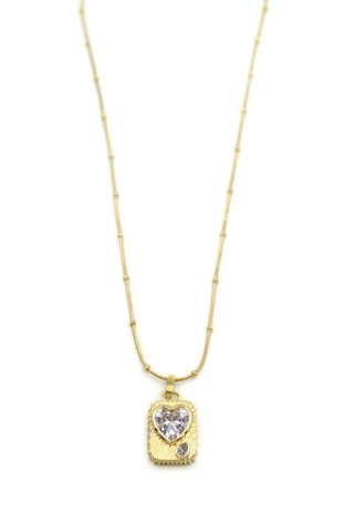 Taşlı Kalp Kolye - Altın