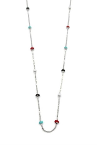 Renkli Boncuklu Zincir Kolye - Gümüş Renkli Boncuklu Zincir Kolye - Gümüş