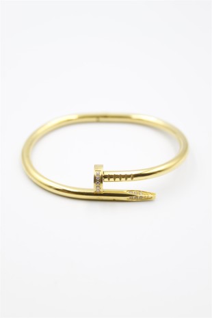 Taşlı Çivi Bilezik - Altın