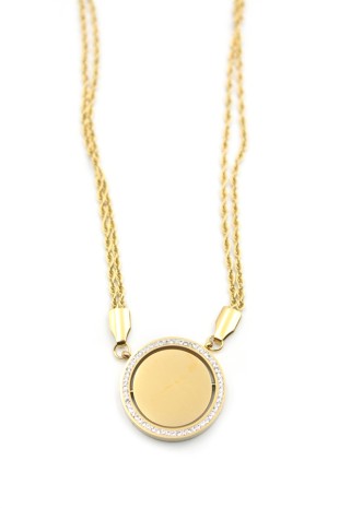 Taşlı Plaka Kolye - Altın