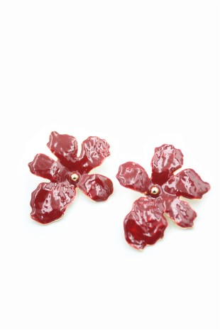 Çiçek Küpe - Bordo