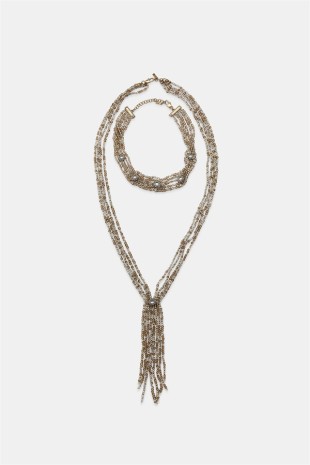 2'li Boncuklu Gerdanlık Kolye - Kahverengi