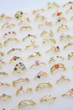 12'li Karışık Prenses Yüzük Seti - Altın