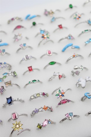 12'li Karışık Prenses Yüzük Seti - Gümüş