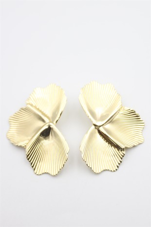 Metal Yaprak Küpe - Altın