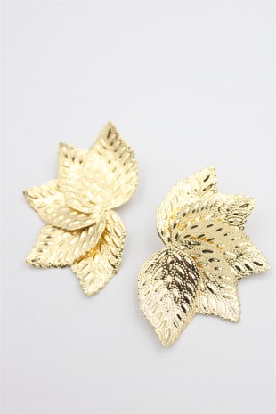 Metal Yaprak Küpe - Altın