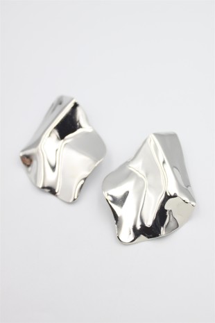 Metal Plaka Küpe - Gümüş