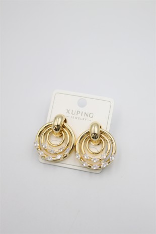 Taşlı Halkalı Küpe - Altın