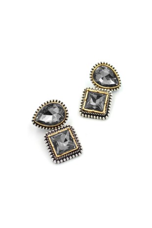 Kare Taşlı Küpe - Siyah