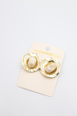 Taşlı Metal Küpe - Krem Taşlı Metal Küpe - Krem