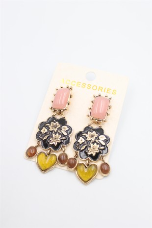 Çiçek İşlemeli Küpe - ÇOK RENKLİ