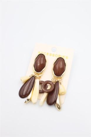 Taşlı Sallantılı Küpe - Kahverengi Taşlı Sallantılı Küpe - Kahverengi