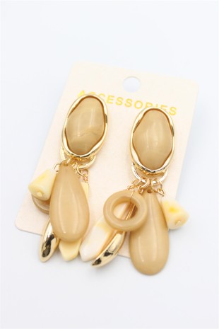 Taşlı Sallantılı Küpe - Açık Kahverengi Taşlı Sallantılı Küpe - Açık Kahverengi