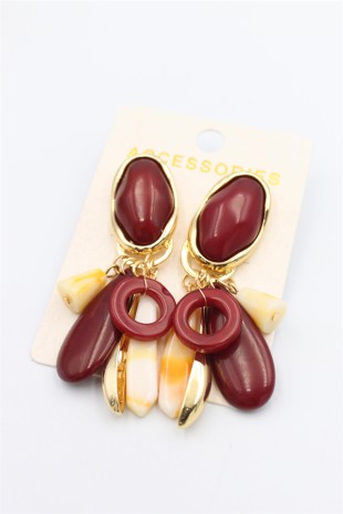 Taşlı Sallantılı Küpe - Bordo Taşlı Sallantılı Küpe - Bordo