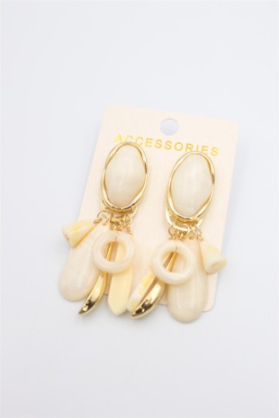 Taşlı Sallantılı Küpe - Krem Taşlı Sallantılı Küpe - Krem