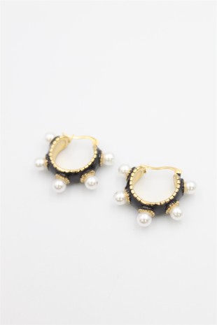 İncili Mineli Halka Küpe - Siyah İncili Mineli Halka Küpe - Siyah