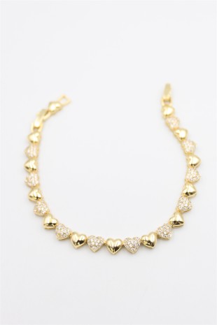 Kalp Taşlı Vip Bileklik - Altın