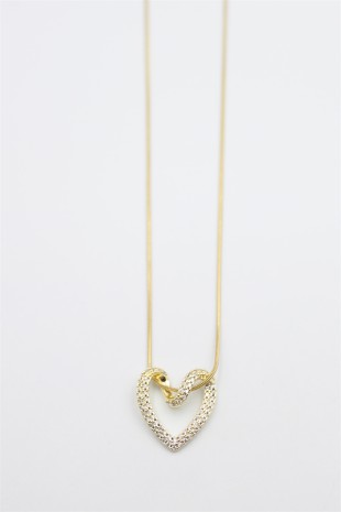Taşlı Kalp Kolye - Altın