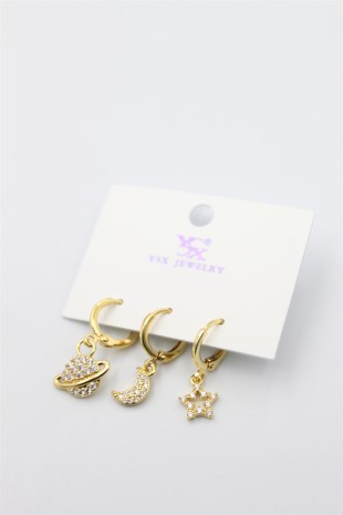 3'lü Gezegen Küpe - Altın