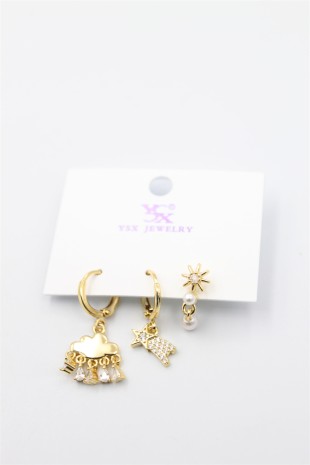 3'lü Bulut Küpe - Altın