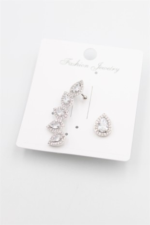 Taşlı Kıkırdak Küpe - Gümüş