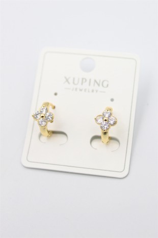 Taşlı Halka Küpe - Altın