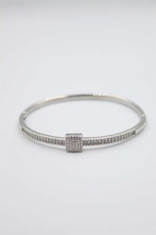 Taşlı Vip Bilezik - Gümüş