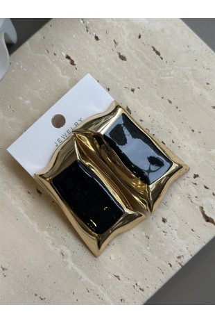 Mineli Kıvrımlı Küpe - Siyah Mineli Kıvrımlı Küpe - Siyah